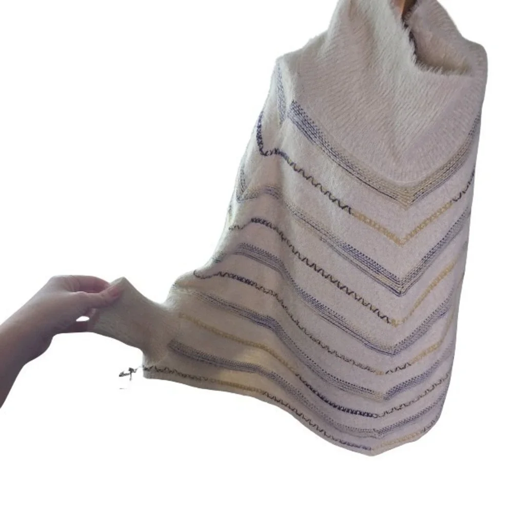Cozy Soft Knit Chevron Cowel Neck Poncho Wrap With Wrist‎  Holes Poncho One Size